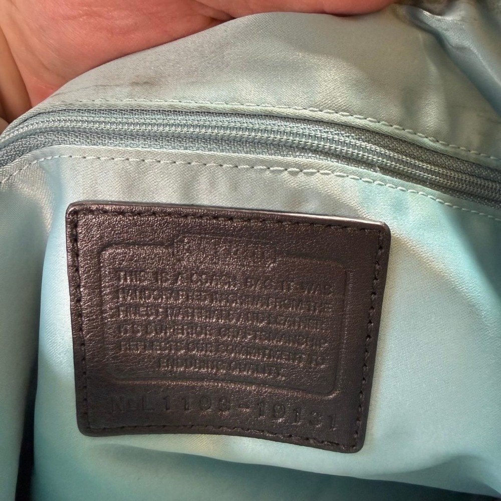 Coach Poppy Signature Sateen Metallic Shoulder Bag Black Silver Zip Tote Purse - Picture 5 of 12